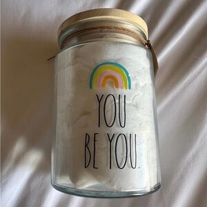 Rae Dunn YOU BE YOU Cotton Ball Glass Jar Rainbow Wood Lid Bathroom Decor